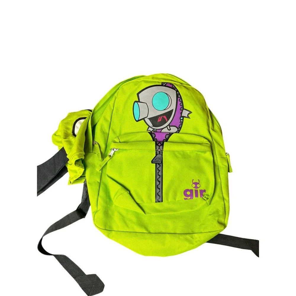 Vintage Rare Invader Zim Gir Neon Green Backpack with Attached Hood Nickelodeon